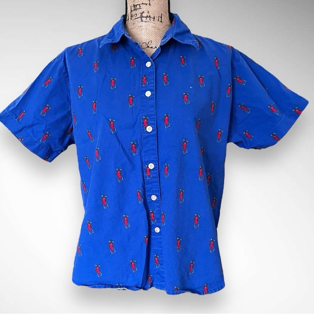 WRANGLER BLUES Men's Dancing Peppers Print‎ Short Sleeve Button Down Large | EUC
